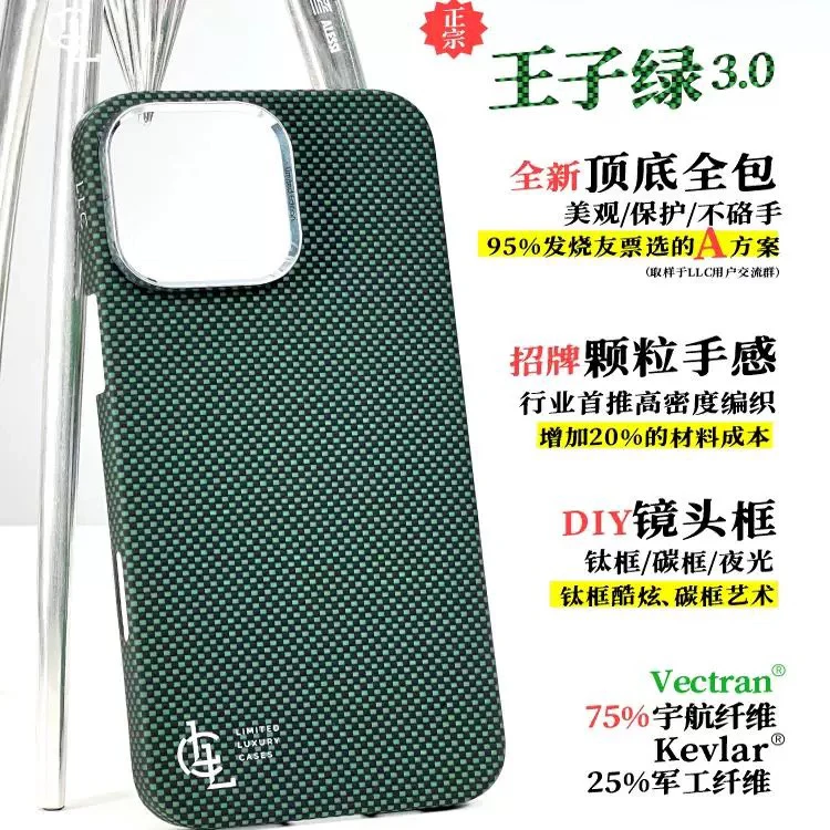 LLC王子绿3.0版凯芙拉适用于苹果iPhone15promax磁吸手机壳