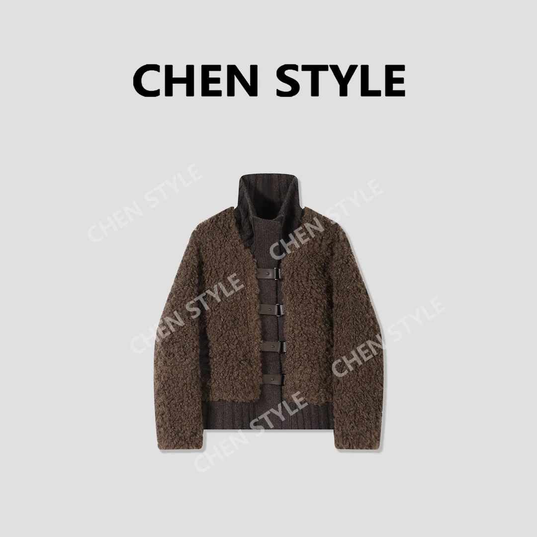 楚楚君~【冬日氛围感】WT41778韩系假两件拼接毛绒保暖外套