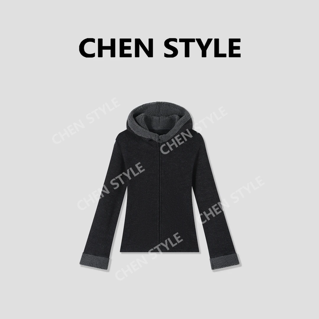 楚楚君~【暖炉】WT98748时尚连帽毛绒拉链外套