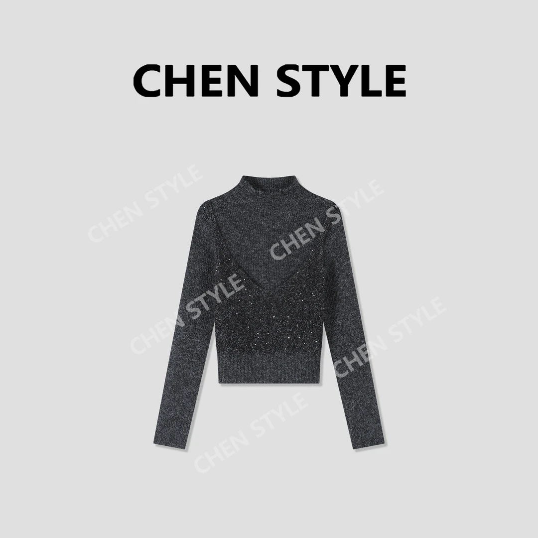 楚楚君~【坠入星河】M85287半高领假两件亮闪闪毛衣