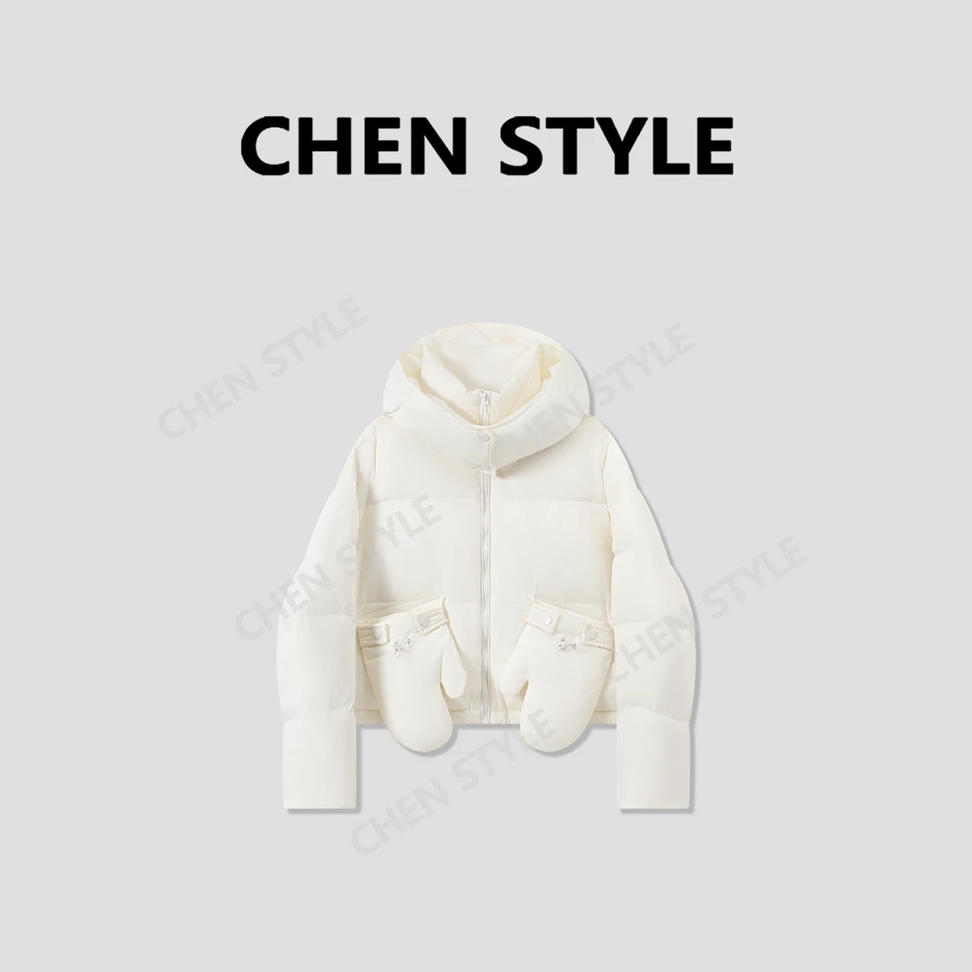 楚楚君~【暖暖冬日】WT80925连帽立领手套口袋90白鸭绒羽绒服