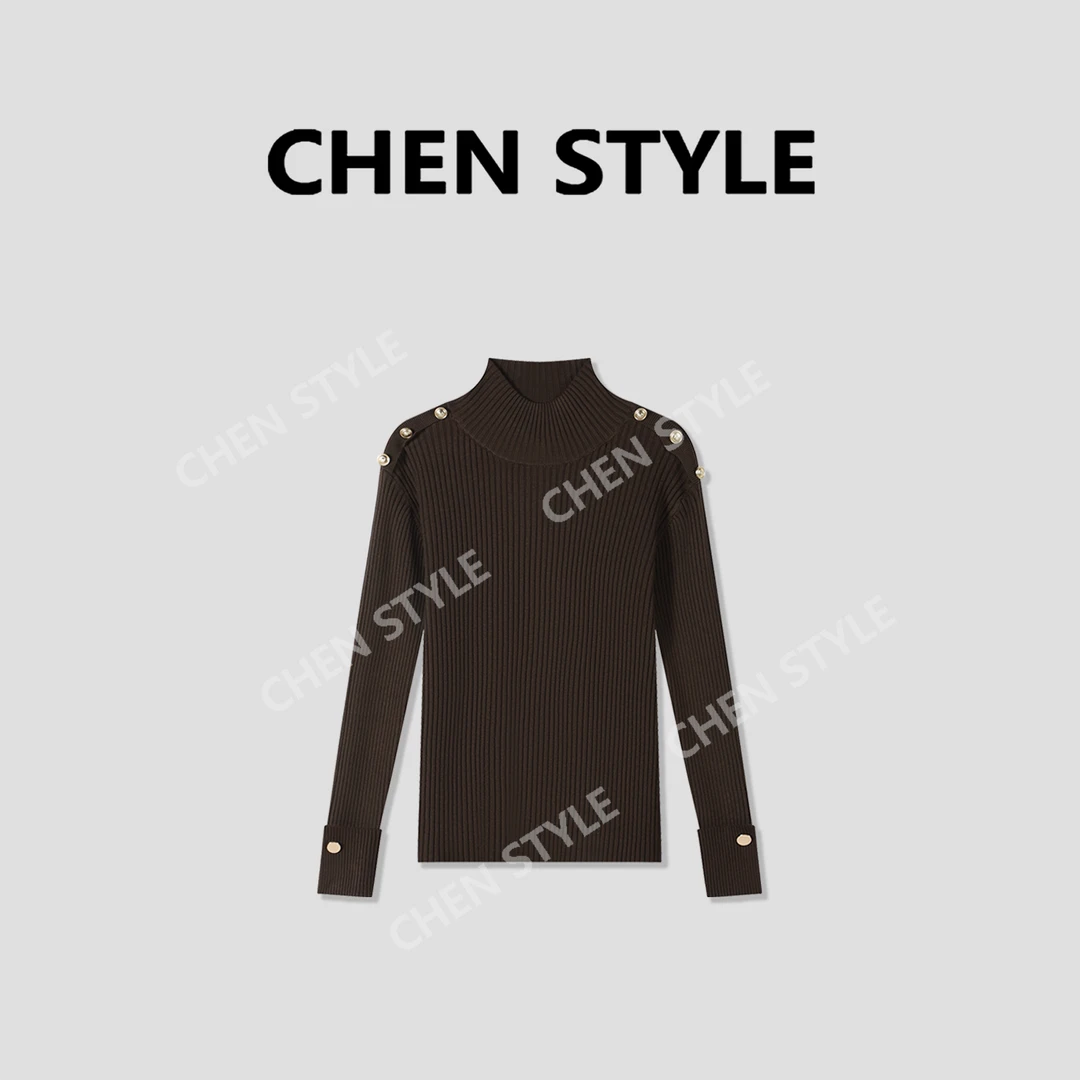 楚楚君~【气质拿捏】Y88951加厚高领金属扣修身针织毛衣