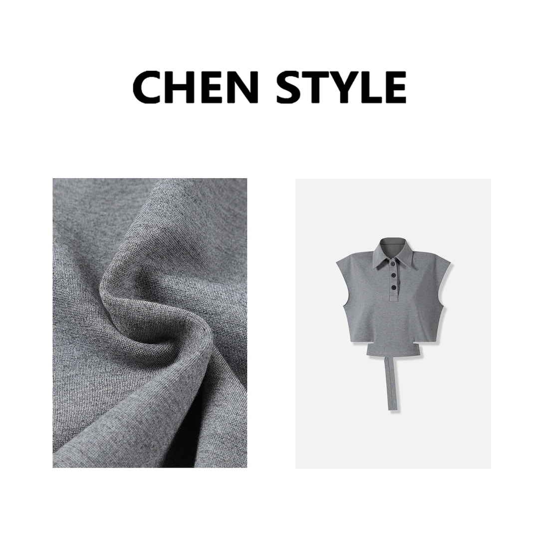 楚楚君~【回头率】Y35622重工设计款POLO领无袖上衣