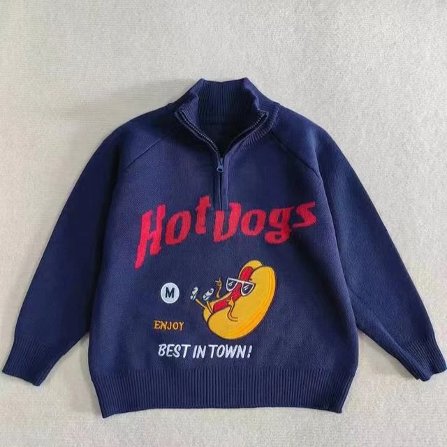 男童热狗两色立领卡通毛衣