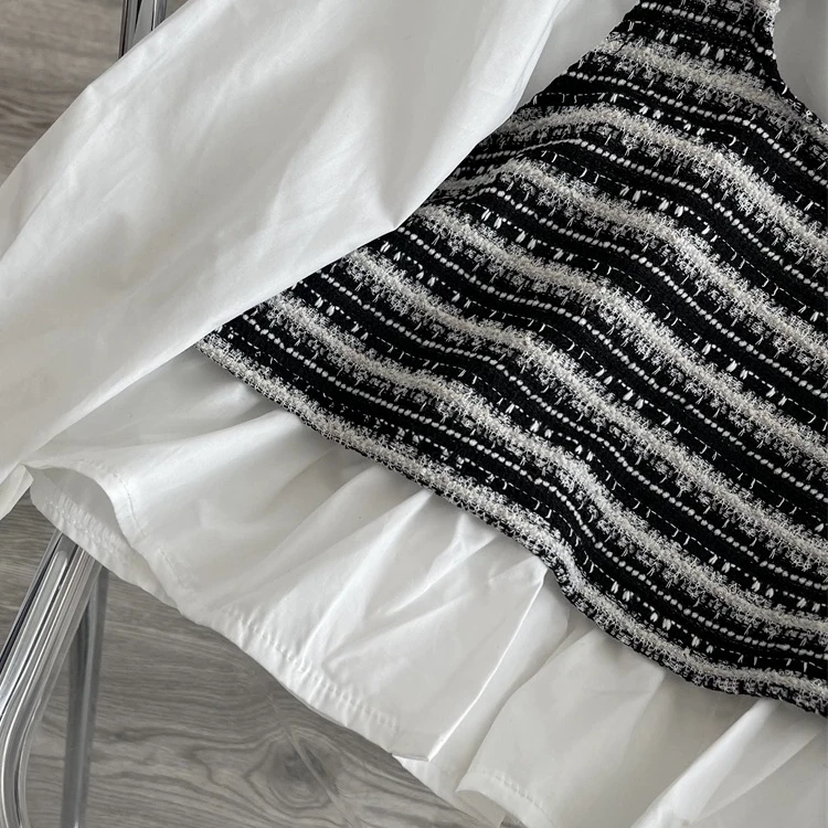 现女童翻领花边衬衣两件套