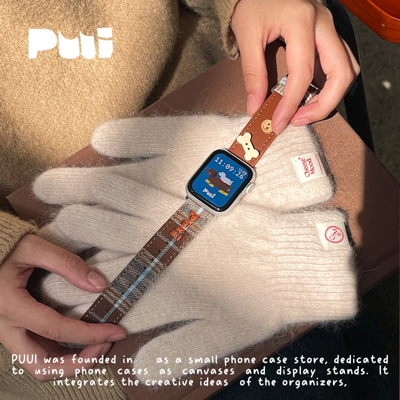 Puui原创适用Applewatch苹果S10手表iwatch8刺绣S9表带7/6代格纹