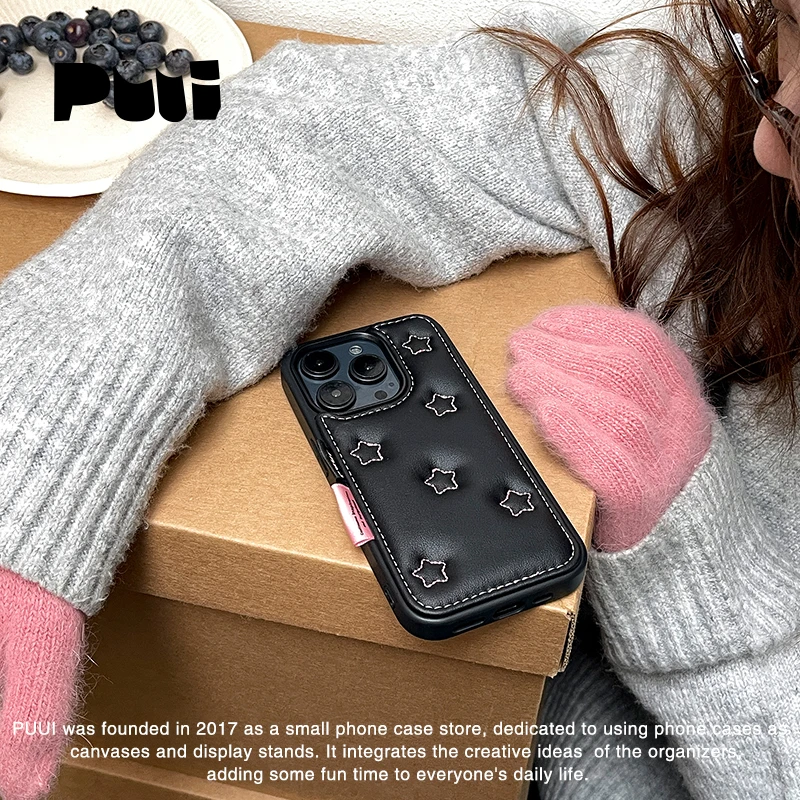 Puui原创适用苹果手机秋冬简约手机壳皮质手机壳甜酷ins风可爱