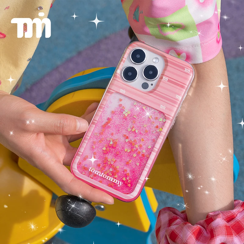 Tom原创适用苹果14pro手机壳流沙iphone13promax手机壳粉色条纹14