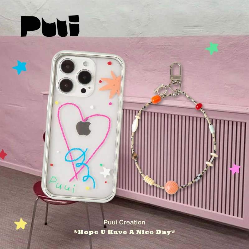 Puui原创适用苹果透明手机壳二合一涂鸦小众创意简约ins可爱少女