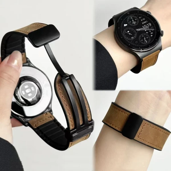 适用华为GT6/5/4/3/2贴皮表带Watch5/4/硅胶gt5pro磁吸折叠扣腕带