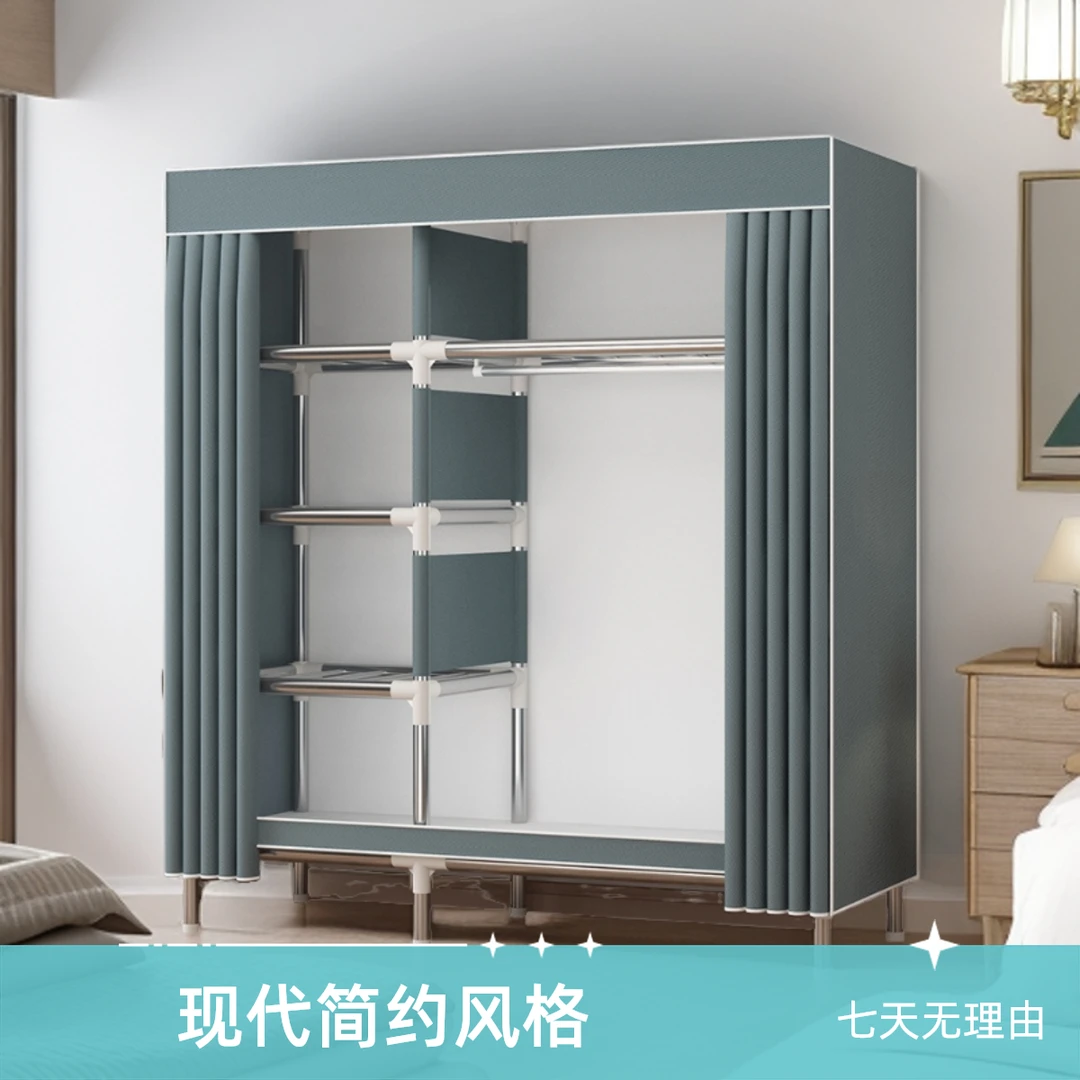 简易衣柜家用卧室出租房专用钢管加粗加厚耐用布艺防尘收纳柜衣橱