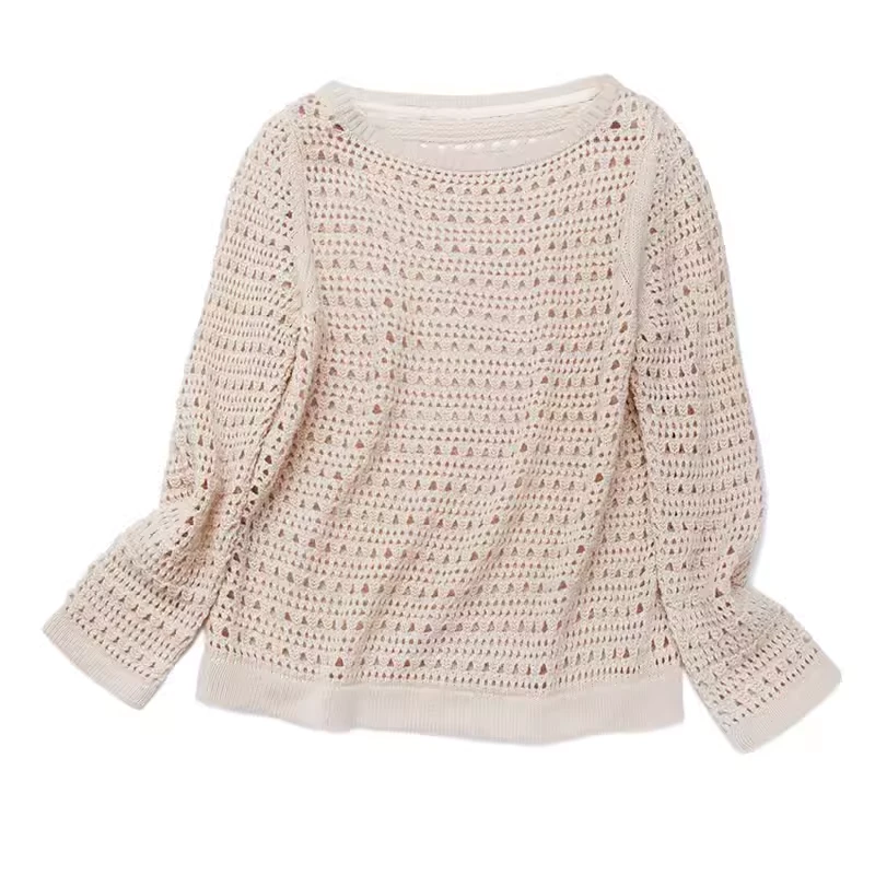 清闲居士 绒毛混纺三角镂空针织罩衫 一字领