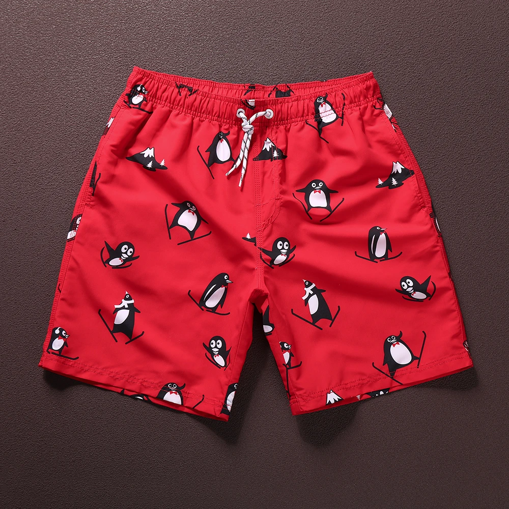 沙滩裤男款潮流企鹅印花速干五分短裤海边度假夏季薄款男士休闲裤