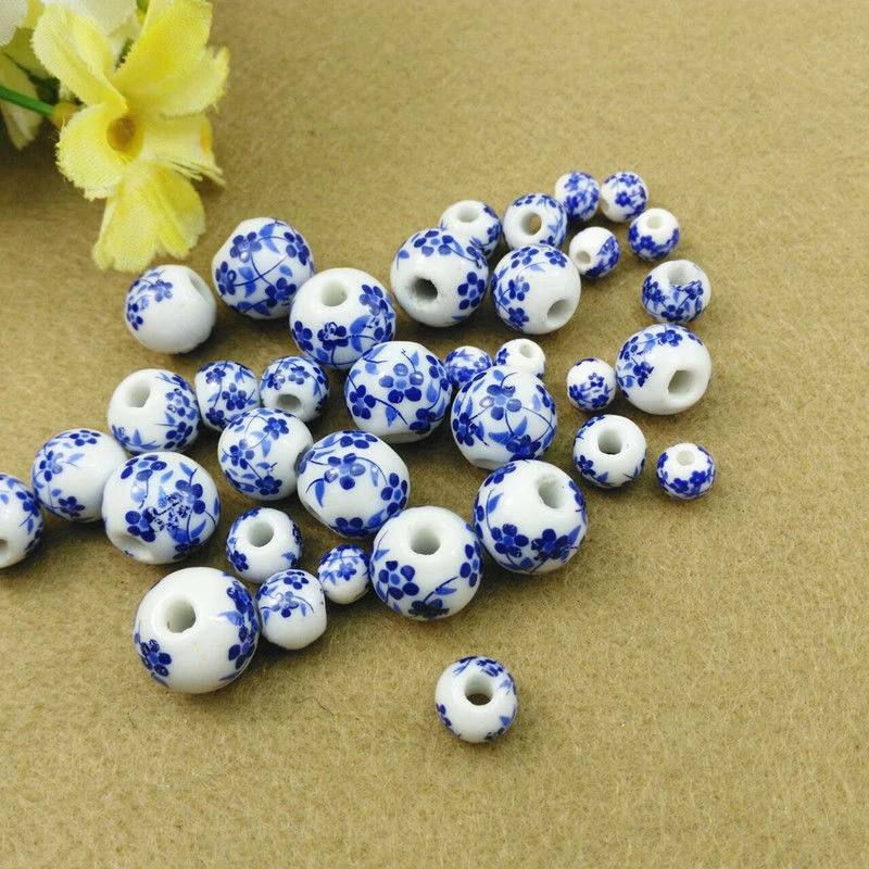 青花珠纯色陶瓷珠手工DIY珠子手工编织