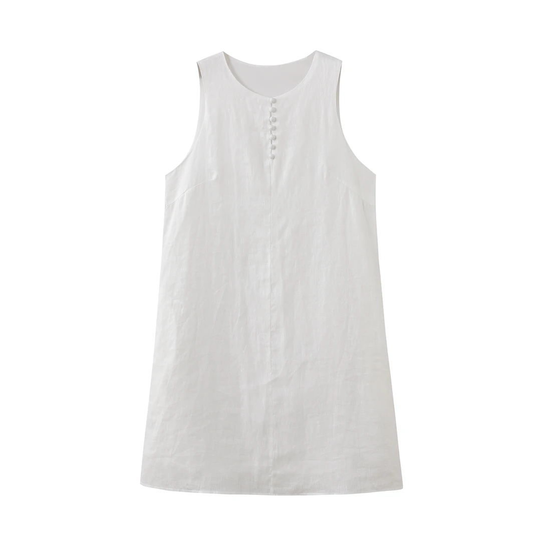 【100砂洗亚麻】夏季极简纯色时尚气质轻奢女士亚麻休闲连衣裙