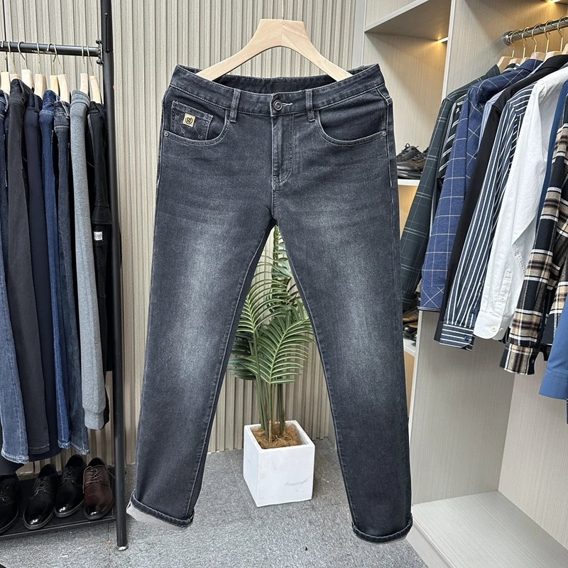 保暖黑科技一线撤柜男裤黑色牛仔裤男款直筒休闲秋冬弹力长裤子