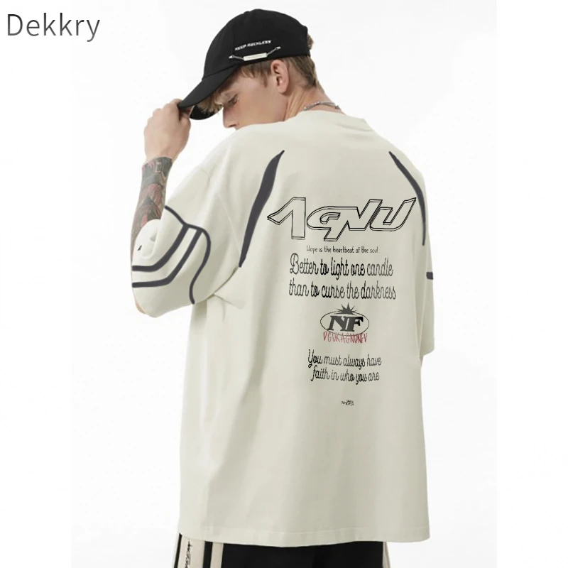 Dekkry美式潮流高街字母印花纯棉短袖t恤男夏季设计款宽松休闲