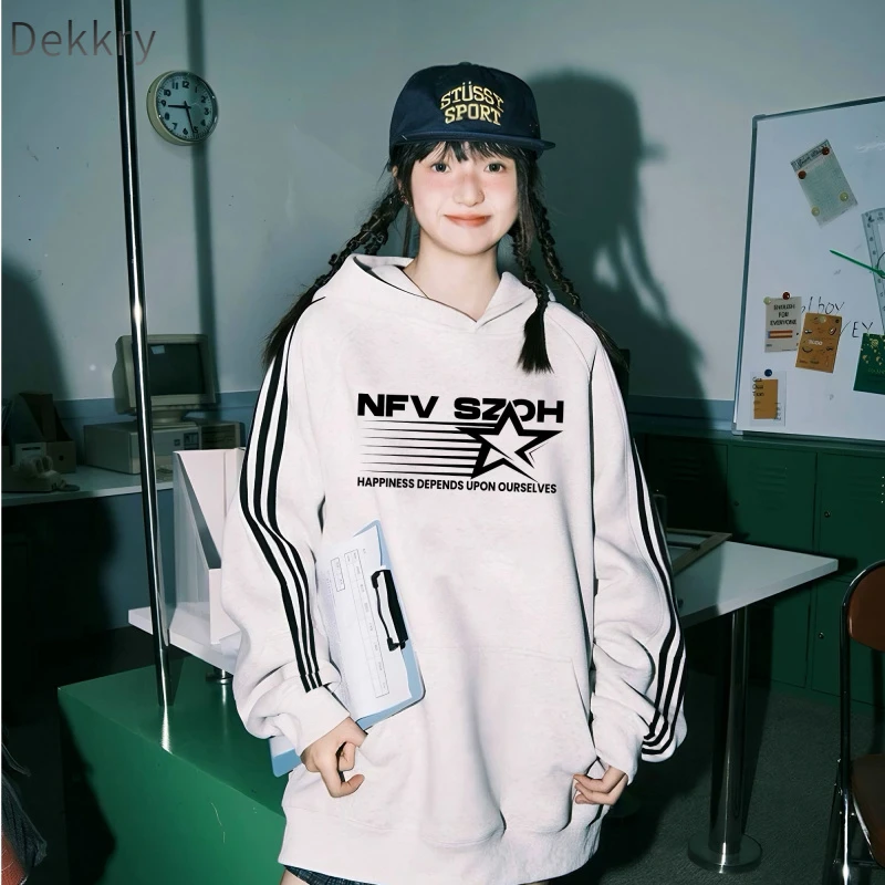 Dekkry潮牌字母印花连帽卫衣男女秋冬加绒宽松休闲百搭外套春秋