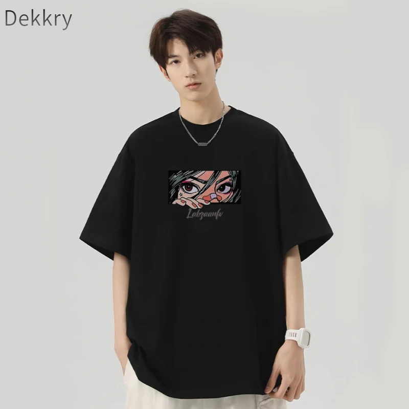 Dekkry美式创意卡通动漫印花短袖t恤潮牌宽松高考毕业季男士百搭