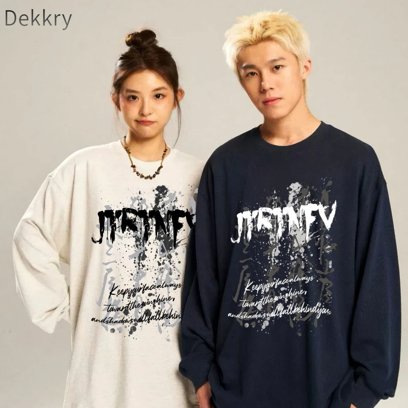 Dekkry美式高街风长袖T恤男士运动针织时尚休闲情侣夏季潮流