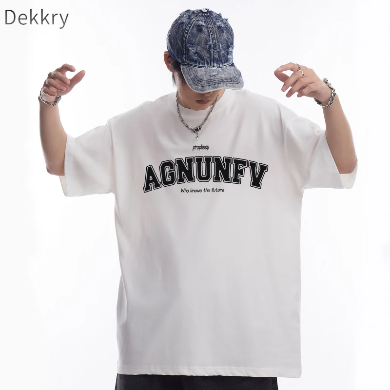 dekkry字母印花纯棉短袖T恤女夏季isn国潮牌宽松中性风上衣chic