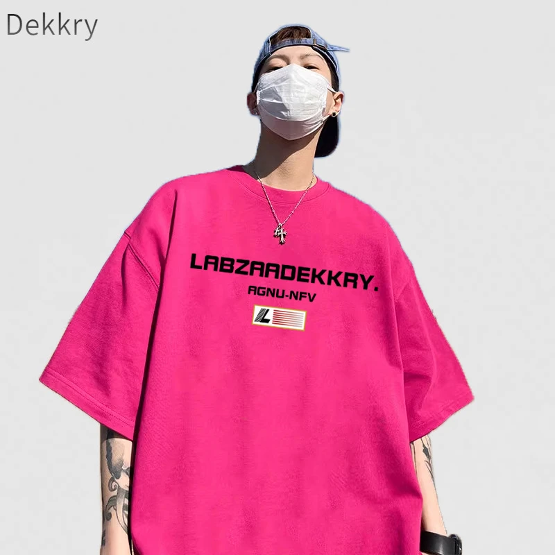 Dekkry纯棉美式复古字母印花短袖t恤男女夏季高街宽松高级感上衣