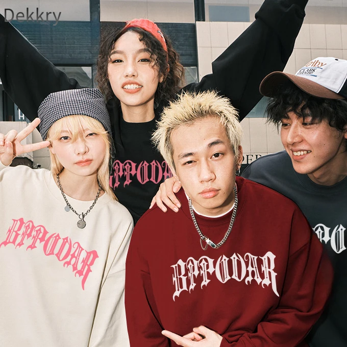 Dekkry 美式卫衣女2024新款情侣装红色宽松潮流加绒圆领国潮男女