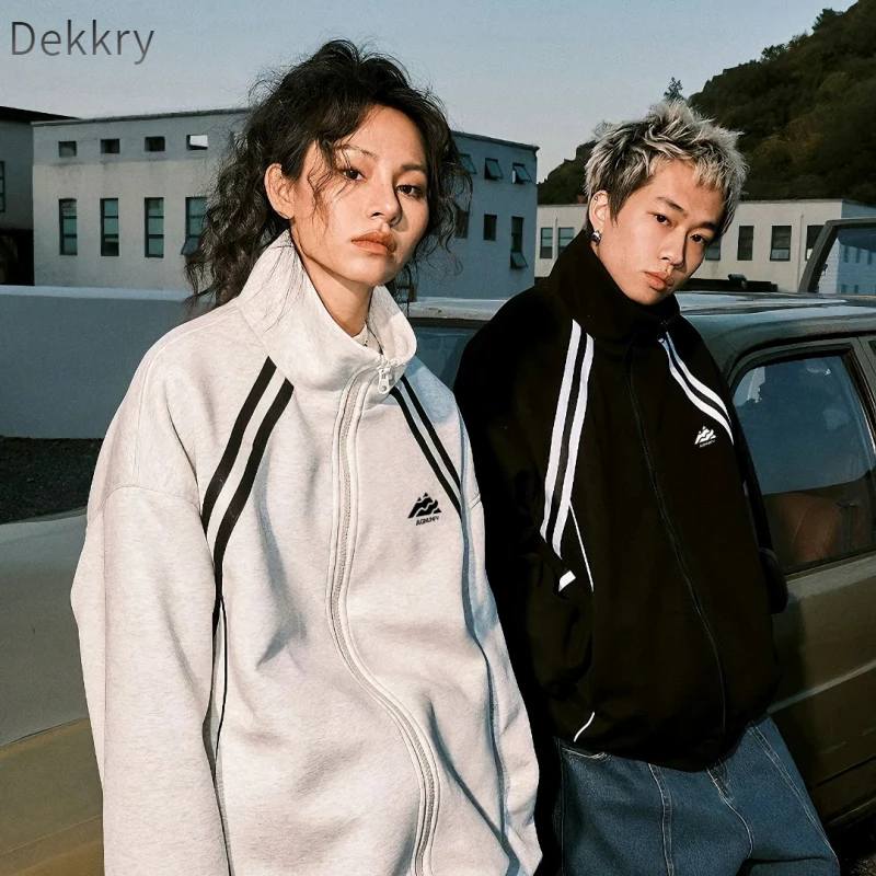 Dekkry美式复古撞色开衫情休闲百搭户外卫衣情侣宽松潮流加绒加厚