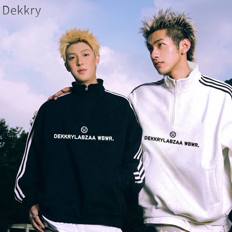 Dekkry国潮牌原创字母运动休闲百搭宽松加绒秋冬立领套头长袖时尚