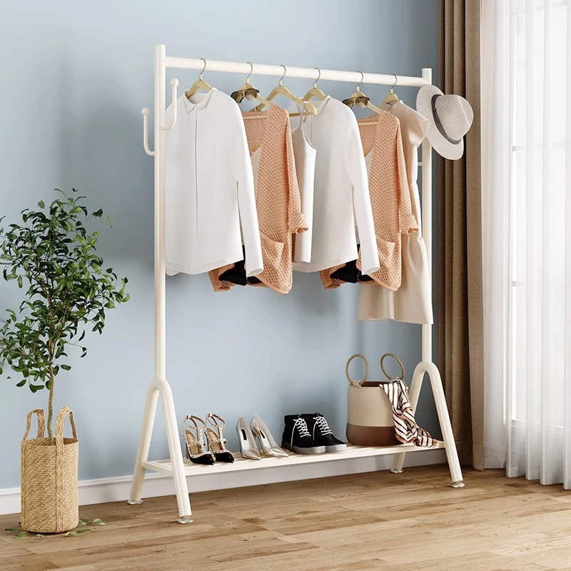 简易衣帽架晾衣架落地家用立式卧室奶油风晾晒衣服架子宿舍单杆
