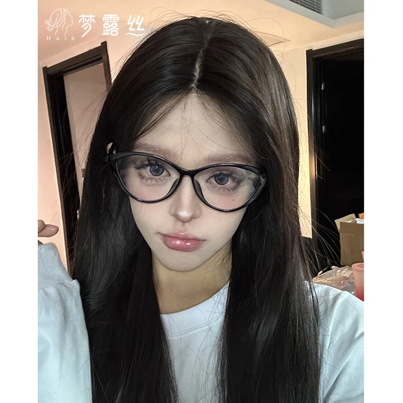 梦露丝韩系女主中分女黑长直发小额蕾丝气质日常仿真头皮整顶假发