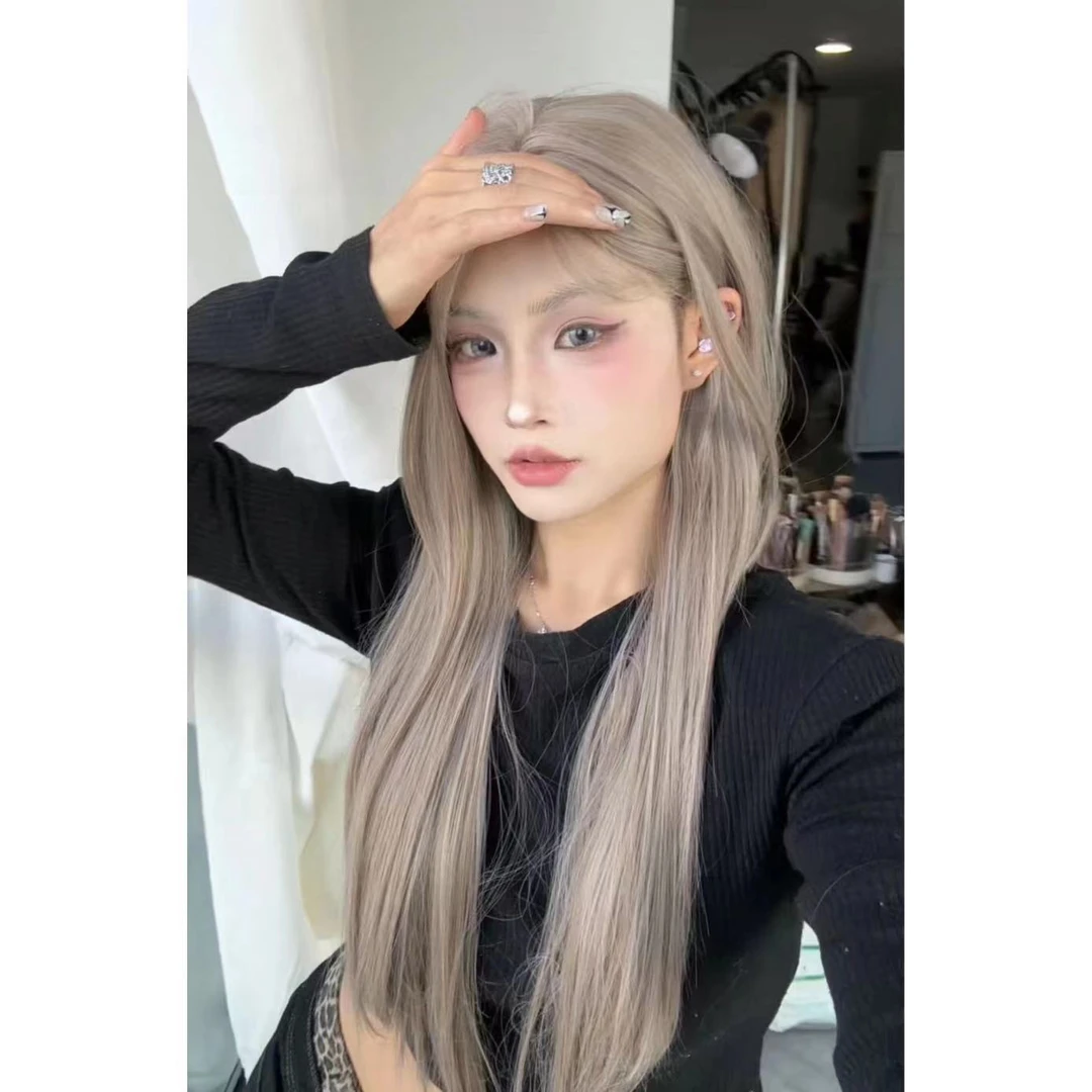 卤蛋专属【青木灰】假发女长直发辣妹气质小额蕾丝全头套假发