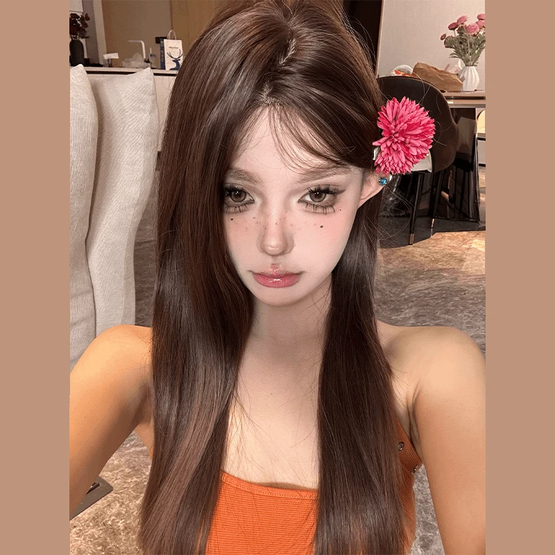 返潮复古-梦露丝假发女粉棕渐变小额蕾丝渐变长直发自然仿真整顶