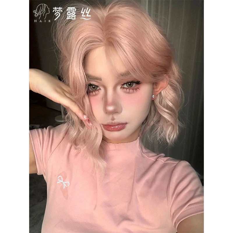 kuku公主-【草莓卷卷】梦露丝假发小额蕾丝渐变粉金短卷发氛围整顶