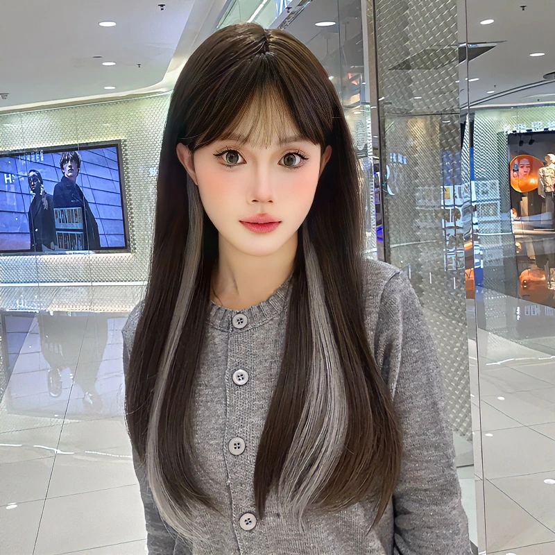 【芭比教主专属】假发女款时尚挂耳染灰长直发仿真头皮自然全头套