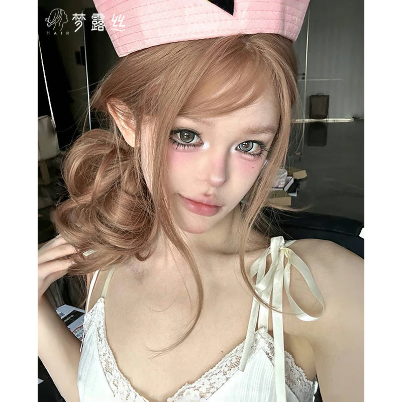 小圆T【人型电脑】假发女长发大波浪小额蕾丝外翻卷发仿真整顶头套T