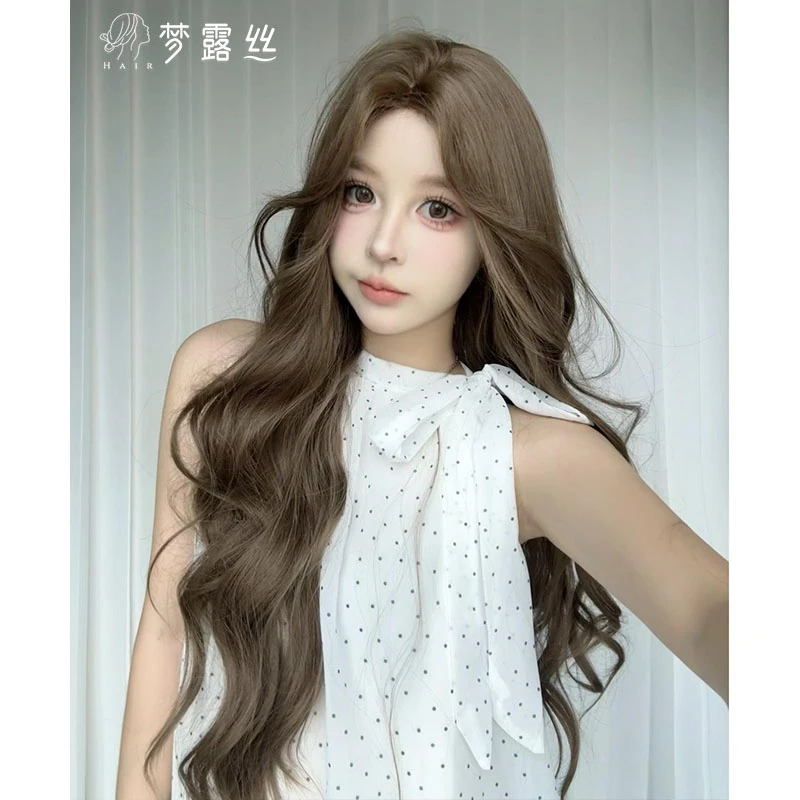椰子-【心动信号】假发女蜜茶亚麻波浪卷气质时尚仿真头皮整顶假发