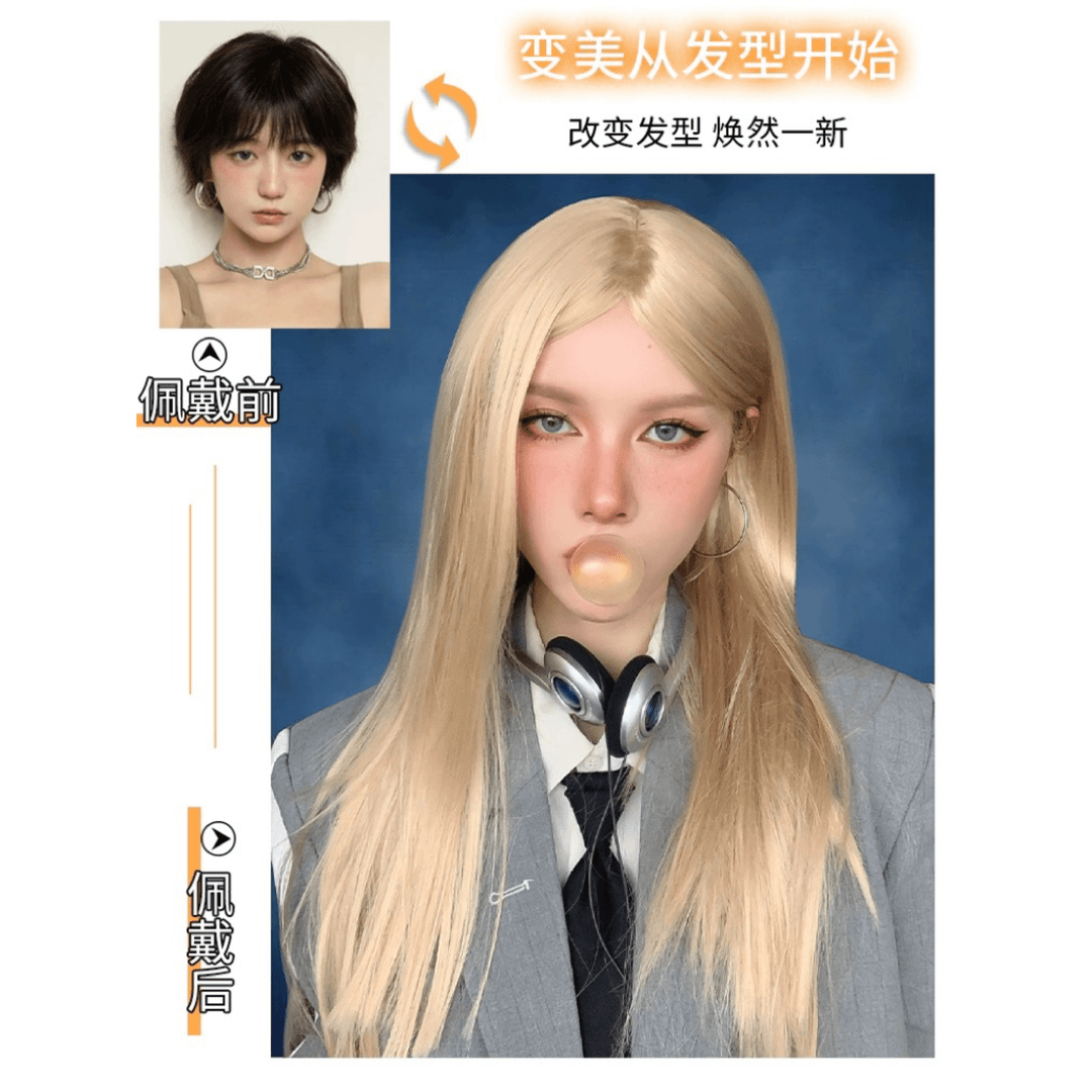 梦露丝假发长直发小额蕾丝时尚气质小圆【奶茶米灰】XX