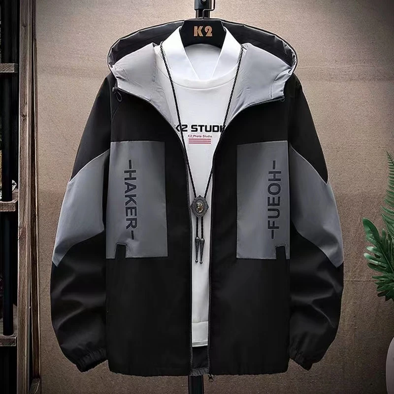 春秋男士外套潮流韩版夹克青少年学生工装上衣服薄款休闲连帽褂子