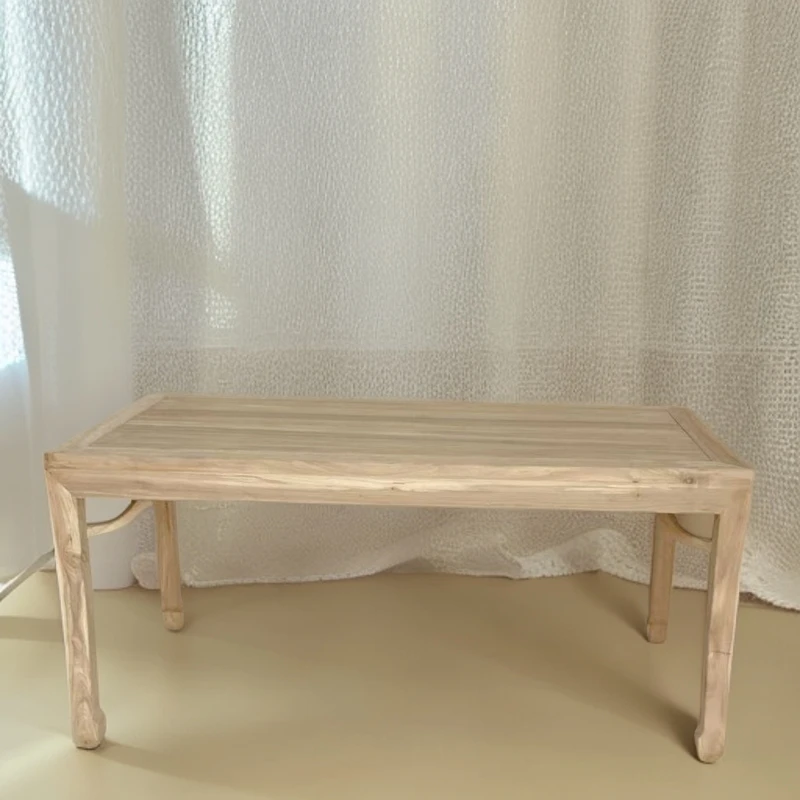 北方榆木新中式全榆木马蹄桌茶桌办公桌书桌