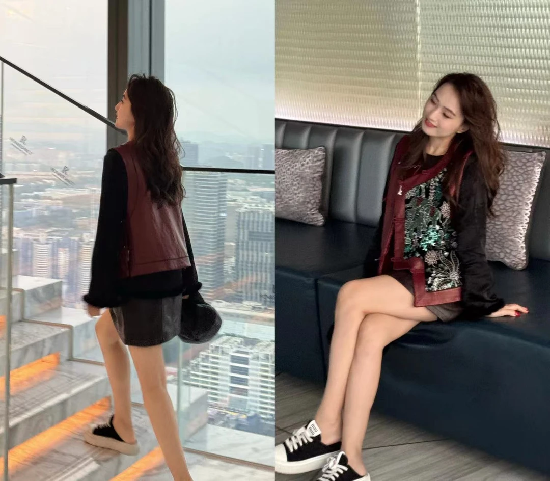 【金喜】2024红色亮片拼接羊皮中式马甲