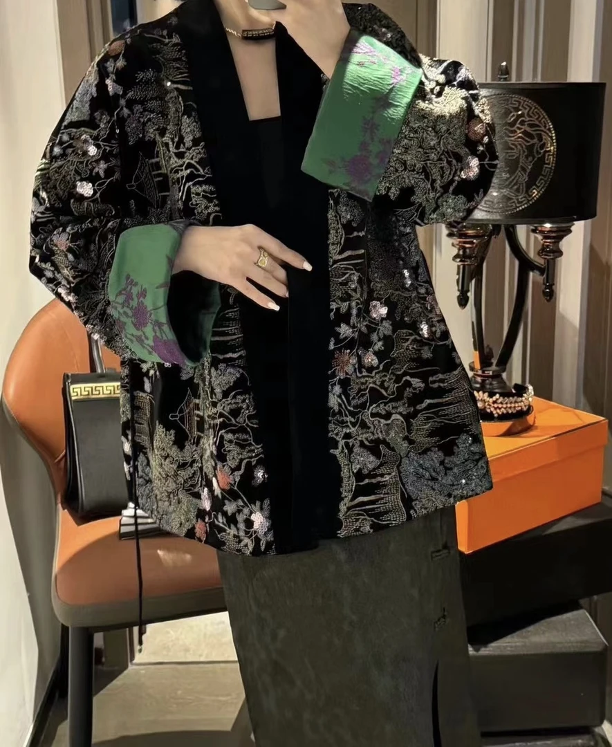 【别束】黑色亮片重工外套