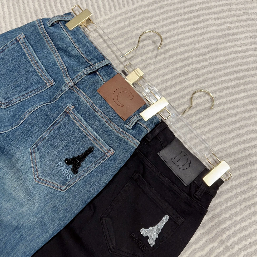 小直筒！裤长92 钉珠塔型牛仔裤 蓝黑双色可选！款号VE293