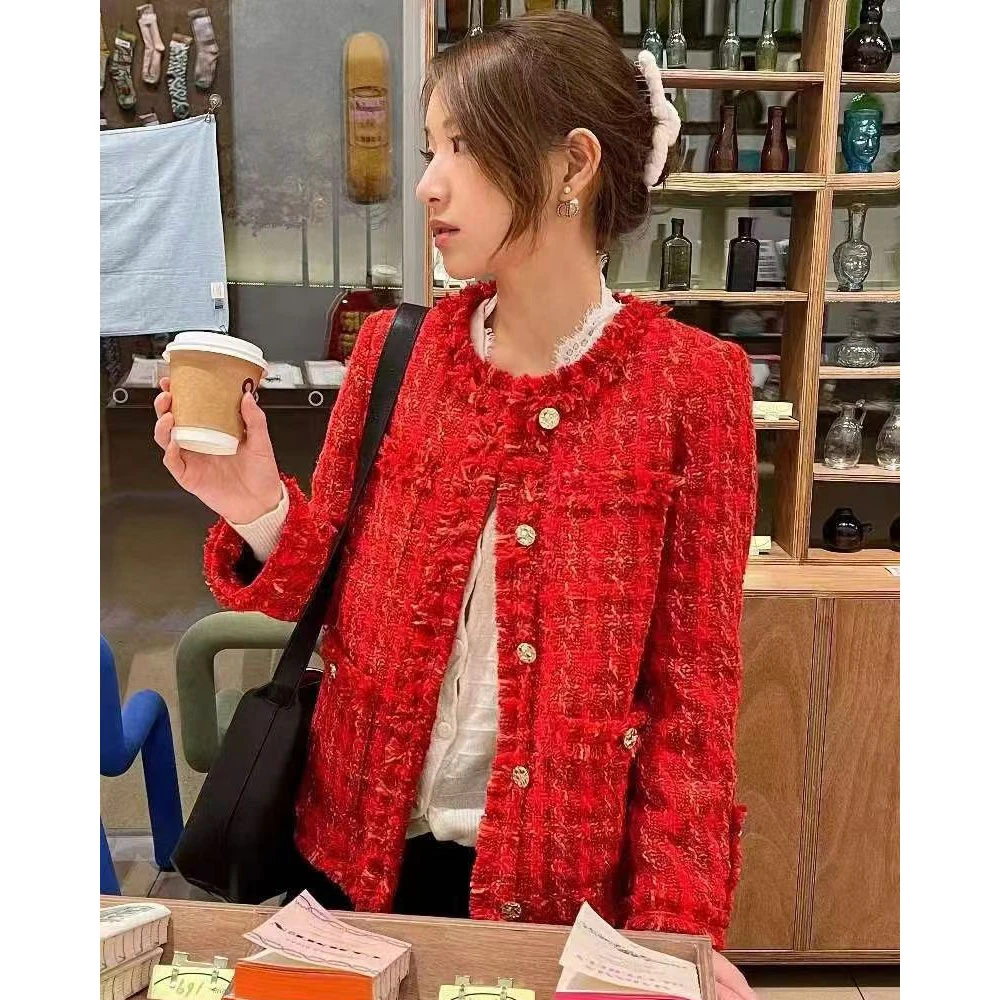 M1650气质简约百搭红色小香外套 衣长55  款号UF0396