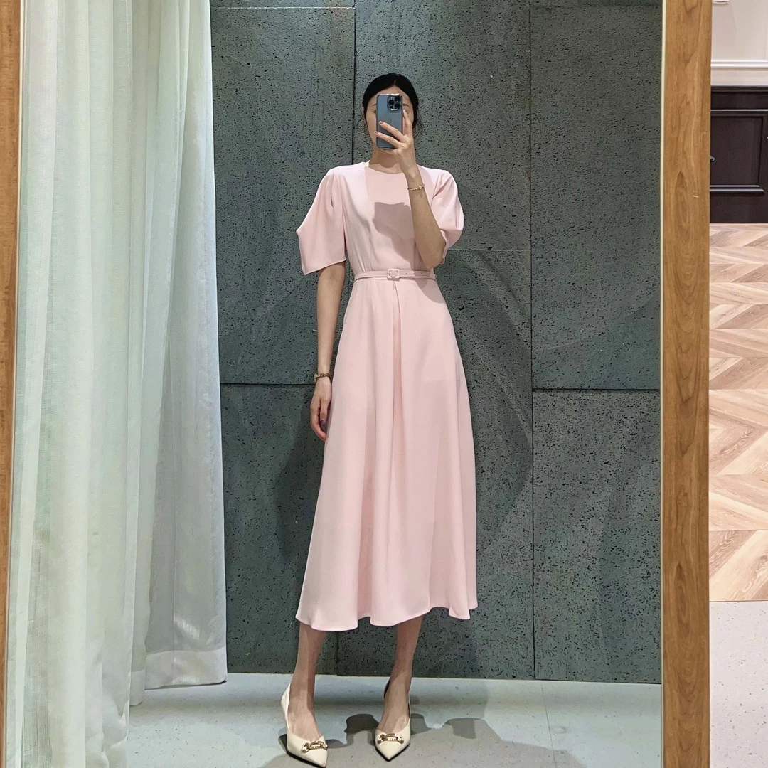 M1899 气质百搭粉色连衣裙  裙长120 款号S51694
