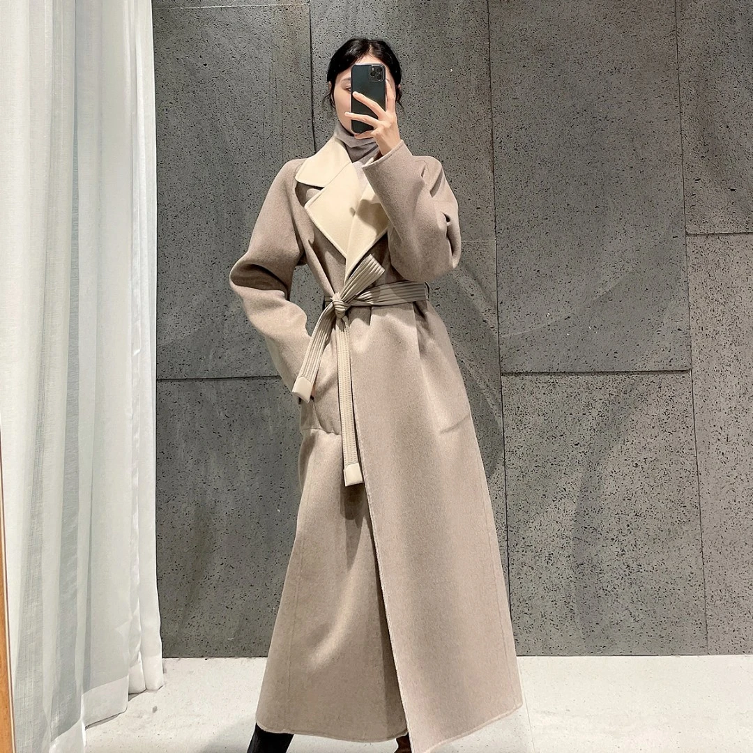 M2450气质百搭灰色腰带款显瘦大衣 衣长120 款号LL678