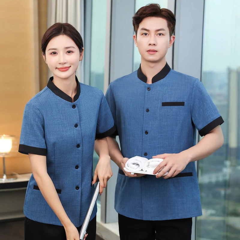 夏季透气保洁工作服短袖女酒店宾馆客服物业家政商场清洁员半袖男