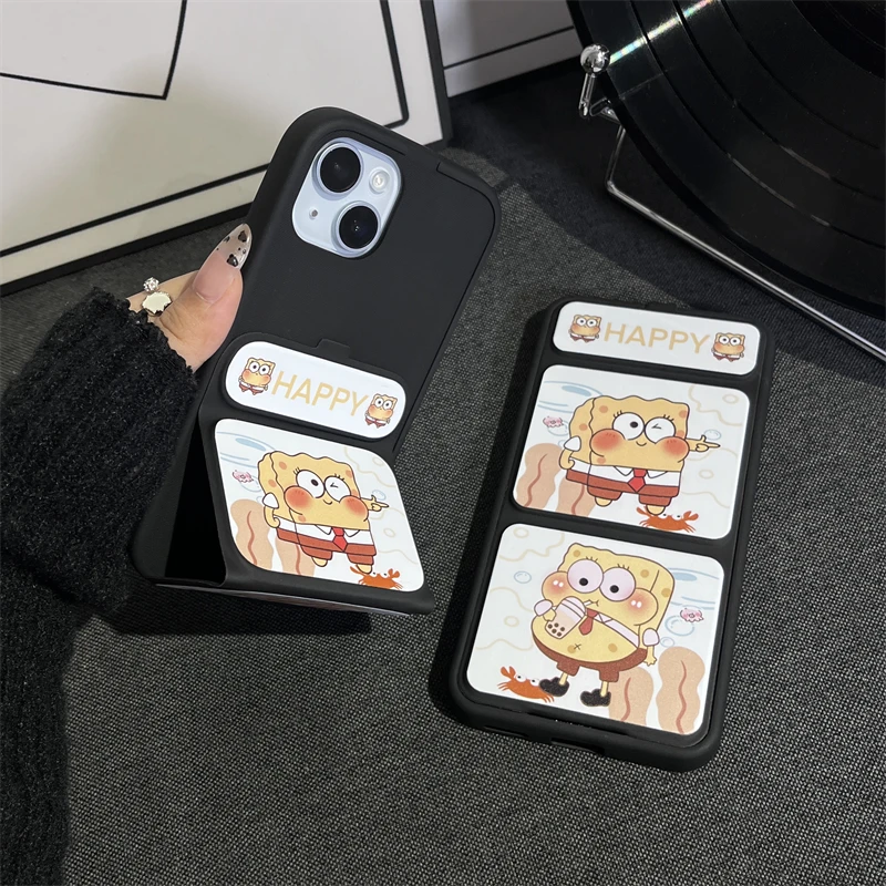 【苹果/华为】翻盖支架手机壳适用iphone16pro/15/14/13/12海绵宝宝