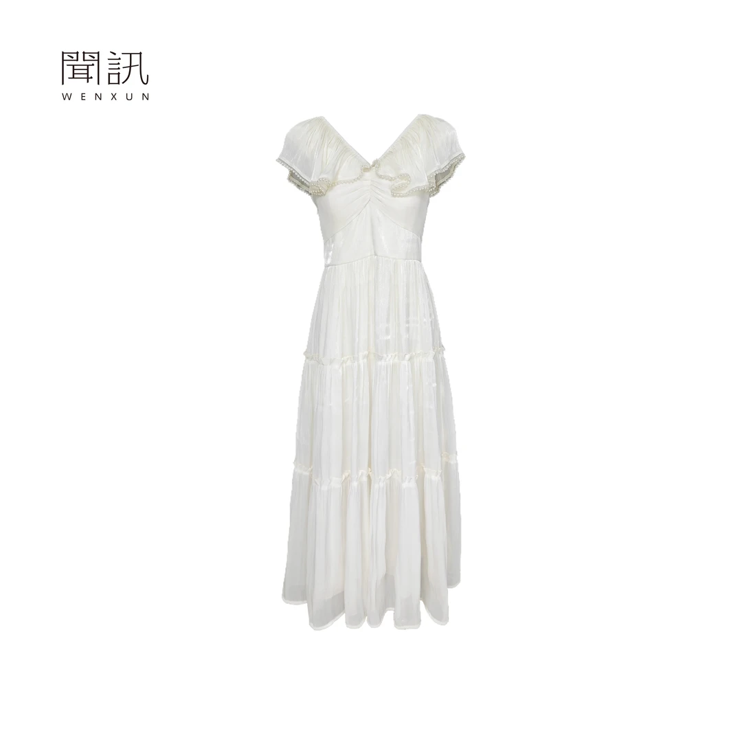 WENXUN/闻讯32LQ-2560 夏季清凉收腰气质前后双v领两穿吊带连衣裙