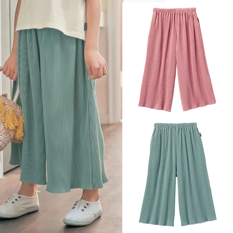 千家趣会外贸出口原单女童春秋垂感女宝宝夏凉百褶九分阔腿裤裙裤